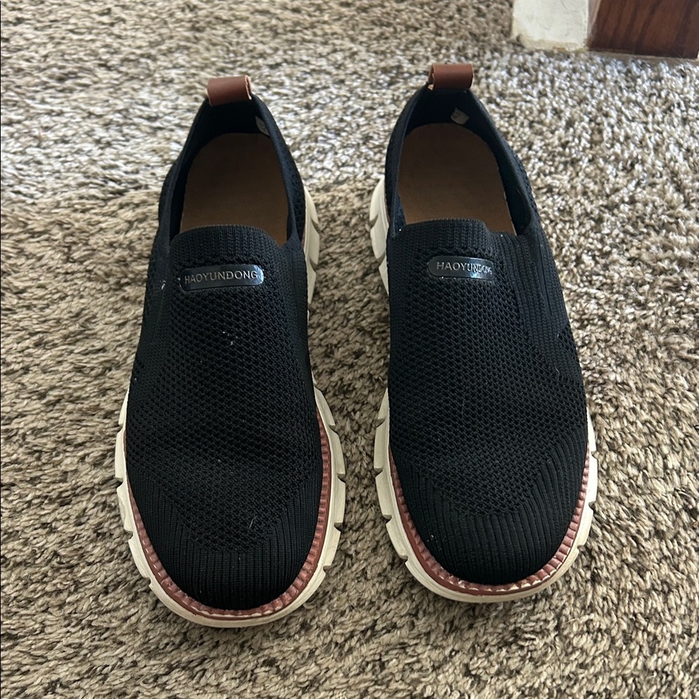 HAODUOYI Black and Brown Slip-On Loafers